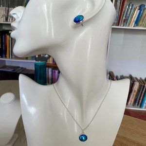 mermaid scale necklaces and earrings set-Blue